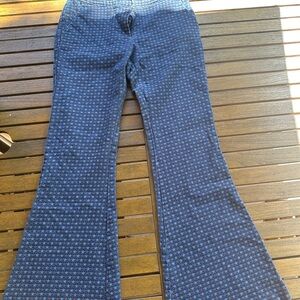 DO+BE Blue Flare Wide Leg Knit Jeans with Polka Dot Pattern